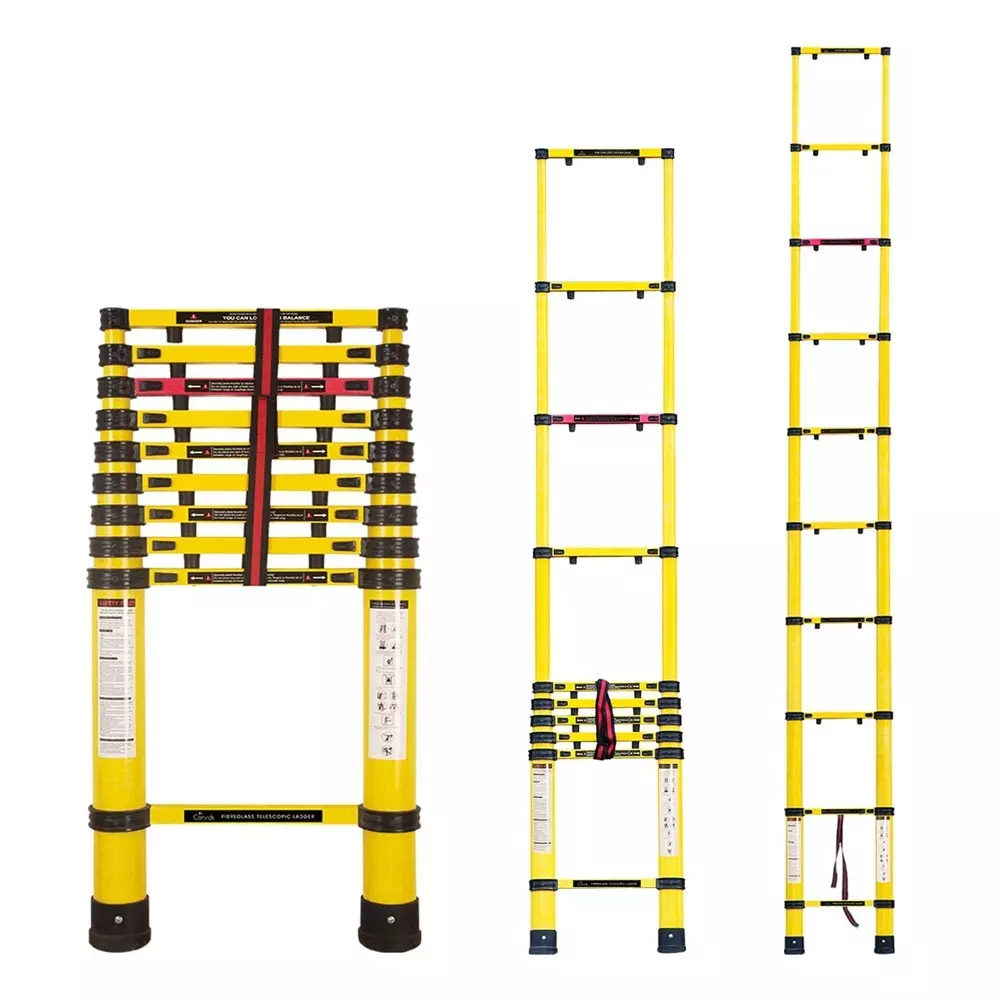 Corvids Portable & Compact Heavy-Duty FRP Telescopic Ladder 4 m (13 Ft) Shockproof & Non-Conductive with 10 Steps, CFLT-040