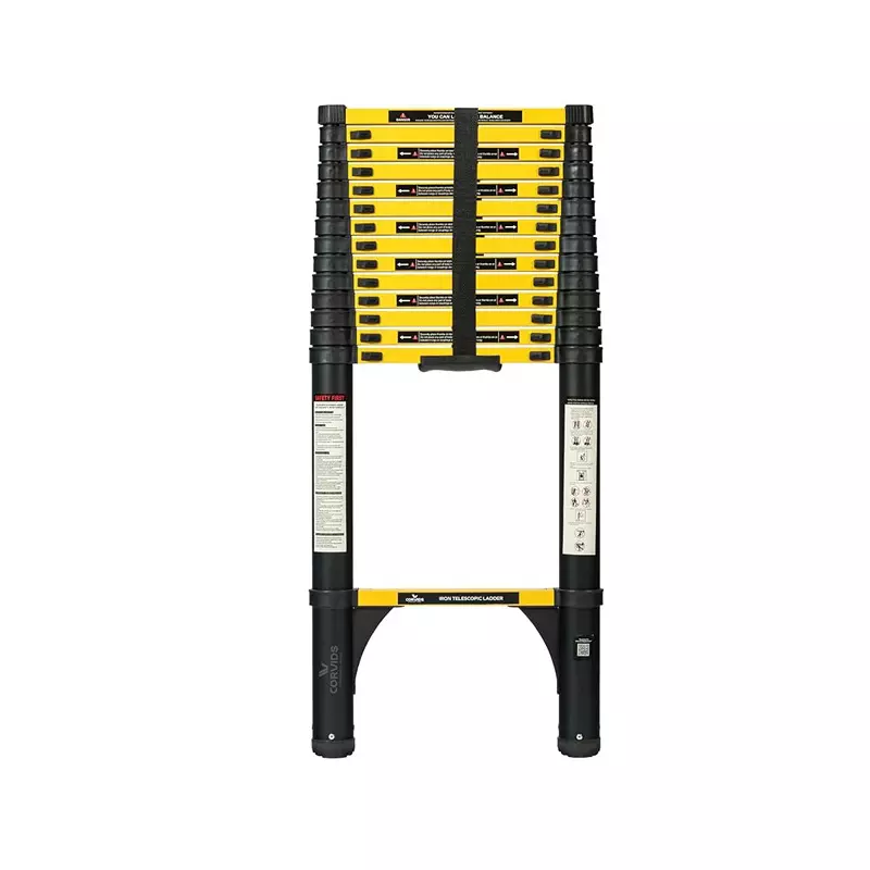 Corvids Telescopic Ladder 19.5 Feet (5.9 m) Max Extended Height 150 Kg Maximum Load Capacity 15 Steps Q195 Grade Carbon Steel Material, CCLT-059IR
