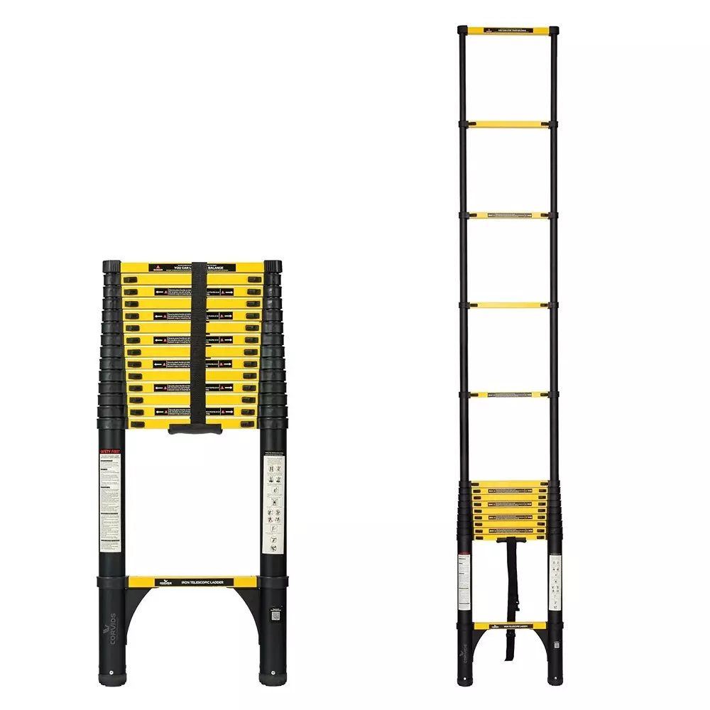 corvids-telescopic-ladder-195-feet-59-m-max-extended-height-150-kg-maximum-load-capacity-15-steps-q195-grade-carbon-steel-material-cclt-059ir
