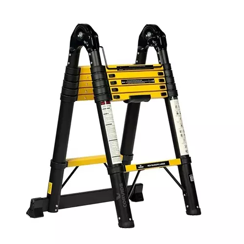 Corvids Telescopic Ladder A-Type Foldable 12.5 Feet (3.8 m) Max Extended Height 150 Kg Maximum Load Capacity 12 Steps Q195 Grade Carbon Steel Material, CCLT-D38IR