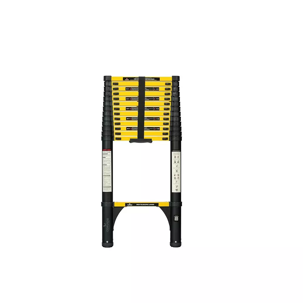 Corvids Telescopic Ladder 18 Feet (5.5 m) Max Extended Height 150 Kg Maximum Load Capacity 14 Steps Q195 Grade Carbon Steel Material, CCLT-055IR