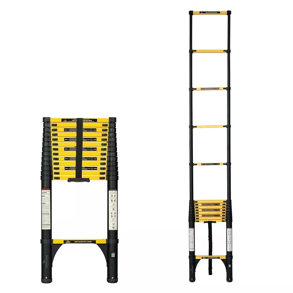 corvids-telescopic-ladder-18-feet-55-m-max-extended-height-150-kg-maximum-load-capacity-14-steps-q195-grade-carbon-steel-material-cclt-055ir