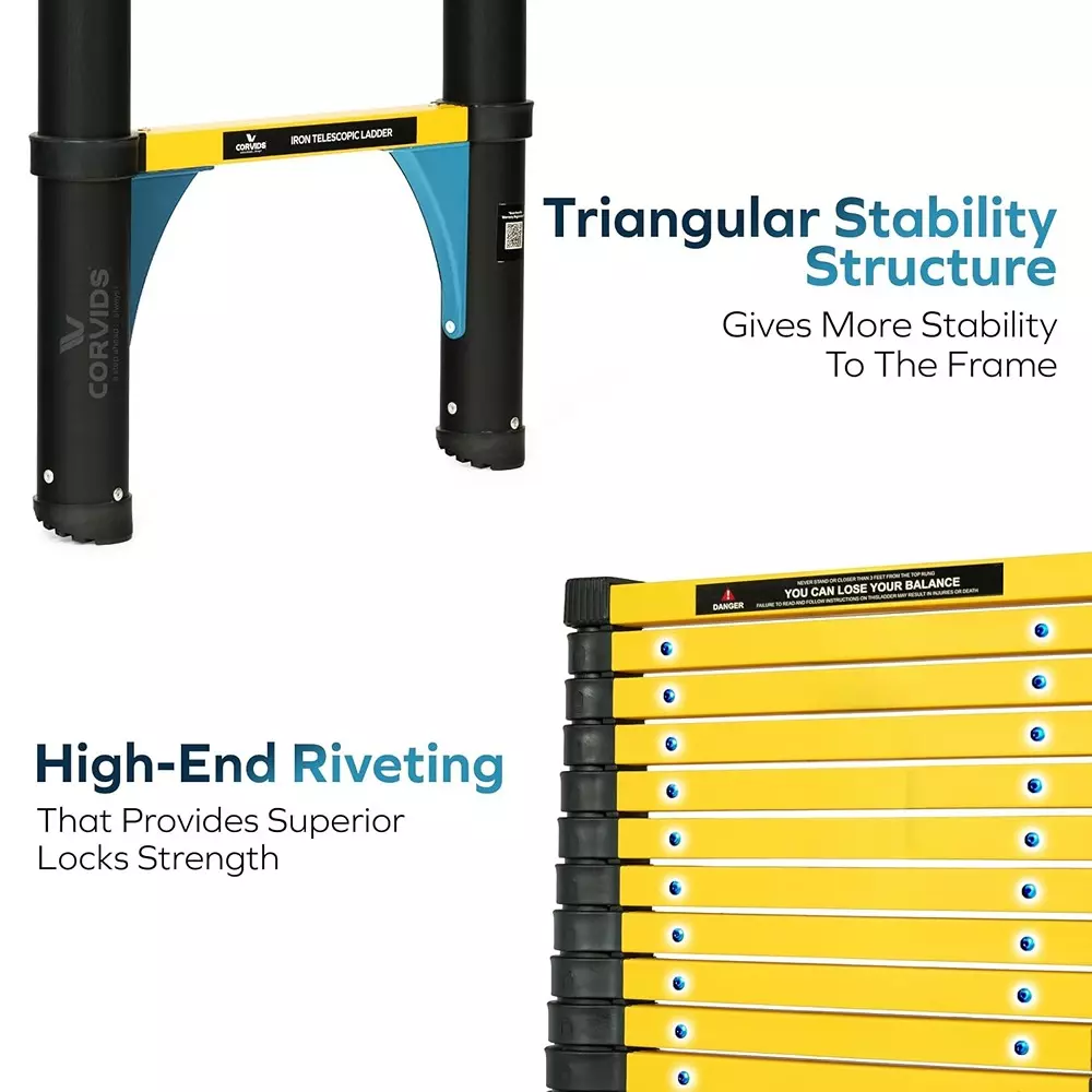 corvids-telescopic-ladder-18-feet-55-m-max-extended-height-150-kg-maximum-load-capacity-14-steps-q195-grade-carbon-steel-material-cclt-055ir