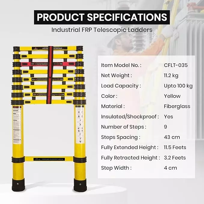 corvids-35-m-115-ft-telescopic-ladder-made-of-fibreglass-9-steps-and-100-kg-max-load-capacity-cflt-035