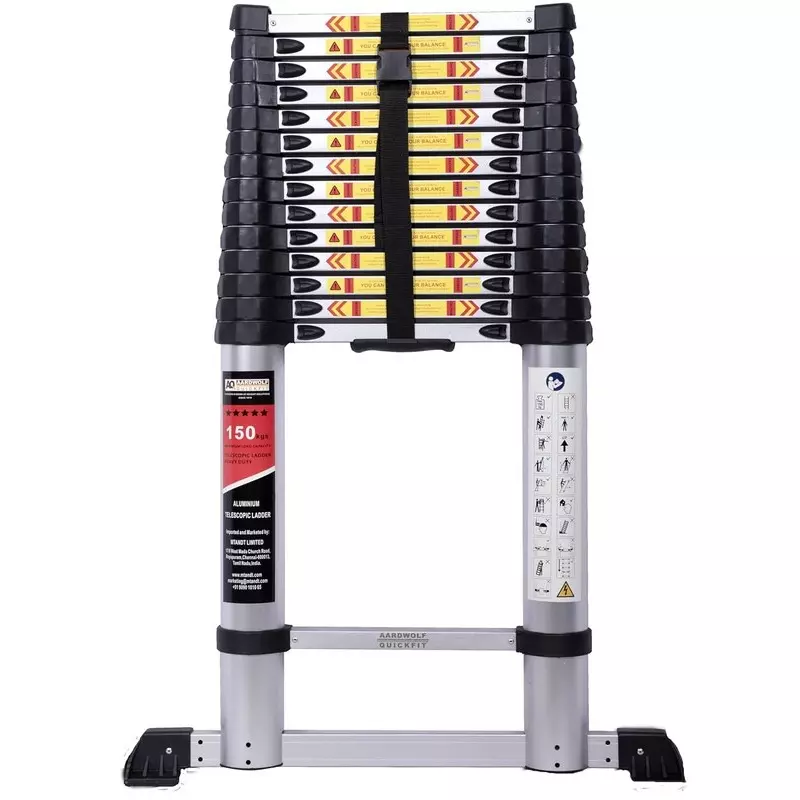 Aardwolf Quickfit 15 Step Foldable Telescopic Ladder Aluminium Silver 150 Kg Load Capacity 19 ft (5.8 m) Height Extended, AQT-058