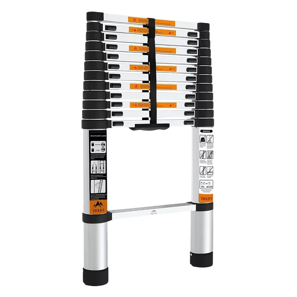TROLIFT 12.5 ft (380 cm) Aluminium Foldable Single Telescopic Ladder 13 Step 150 Kg Max Load Capacity EN131 Certified, TALT-038