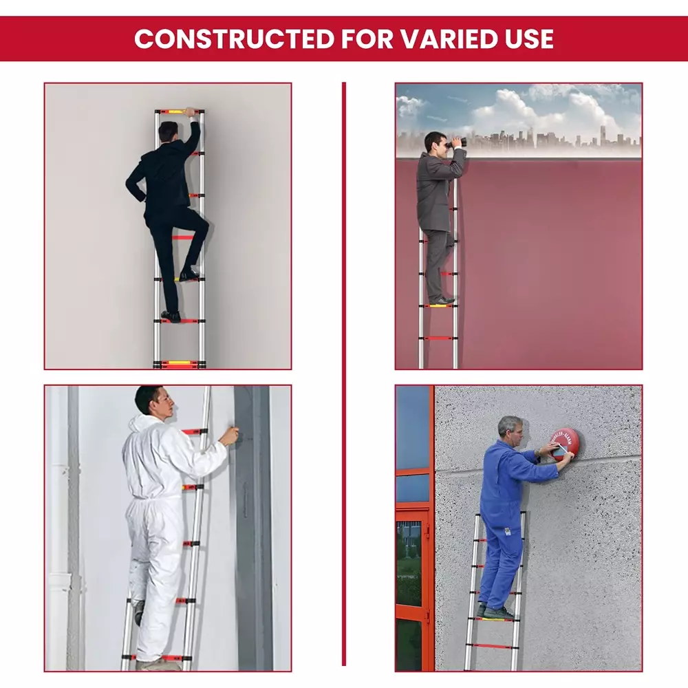 Jon Bhandari Telescopic Folding Ladder 12 Steps Aluminium Silver 150 Kg Load Capacity 11.5 ft Max. Height, AL12