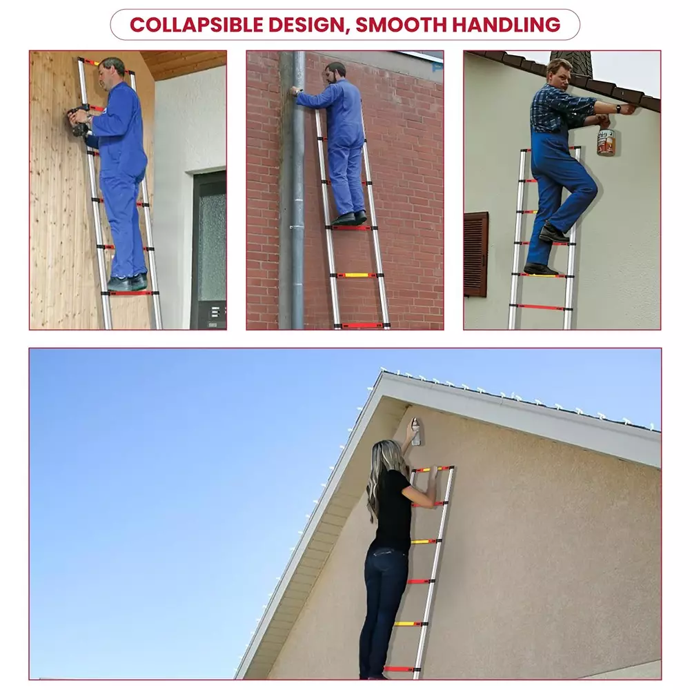 Jon Bhandari Telescopic Folding Ladder 12 Steps Aluminium Silver 150 Kg Load Capacity 11.5 ft Max. Height, AL12