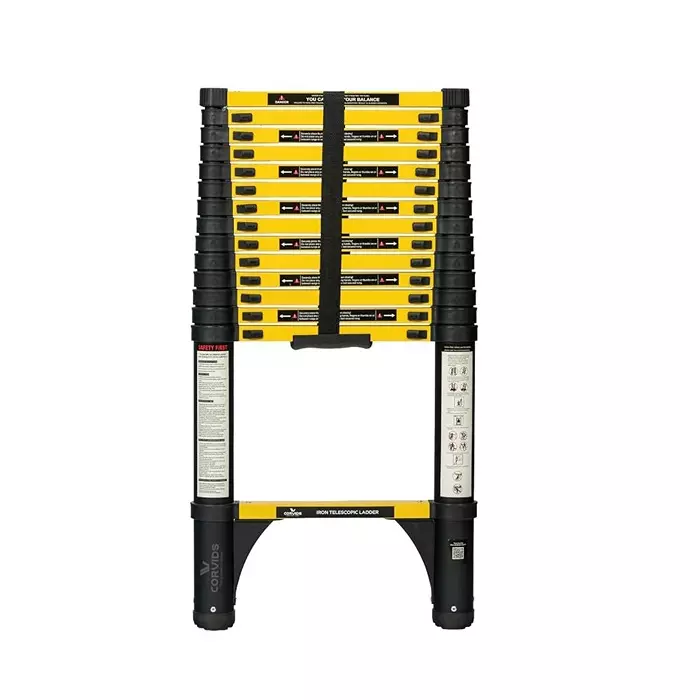 Corvids Telescopic Ladder 14.5 Feet (4.4 m) Max Extended Height 150 Kg Maximum Load Capacity 15 Steps Q195 Grade Carbon Steel Material, CCLT-044IR