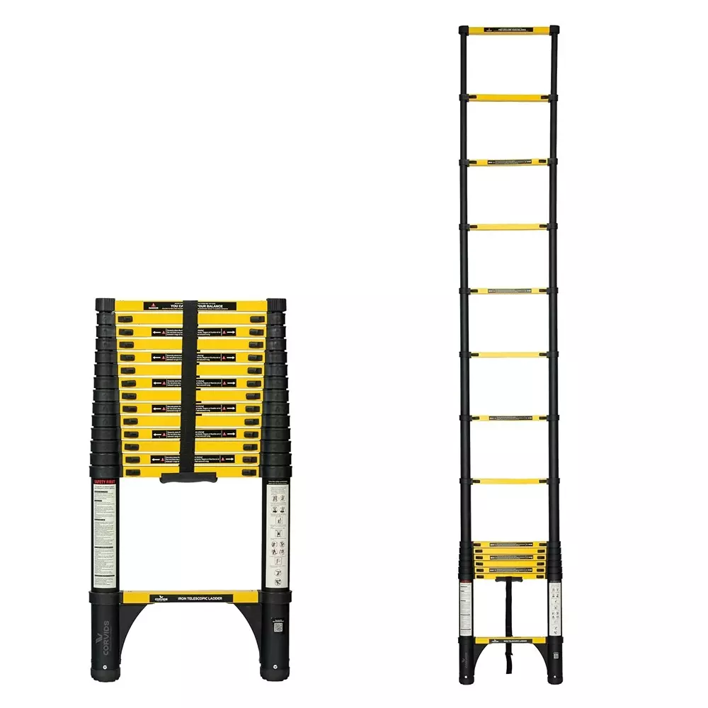 corvids-telescopic-ladder-145-feet-44-m-max-extended-height-150-kg-maximum-load-capacity-15-steps-q195-grade-carbon-steel-material-cclt-044ir