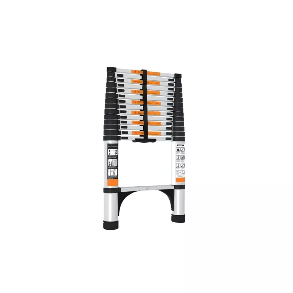 GENERIC 14 Steps Single Telescopic Ladder Aluminium 16.5 ft (503 cm) Height 150 Kg Load Capacity for Warehouse, Home, Office & Retail Use, GALT-050