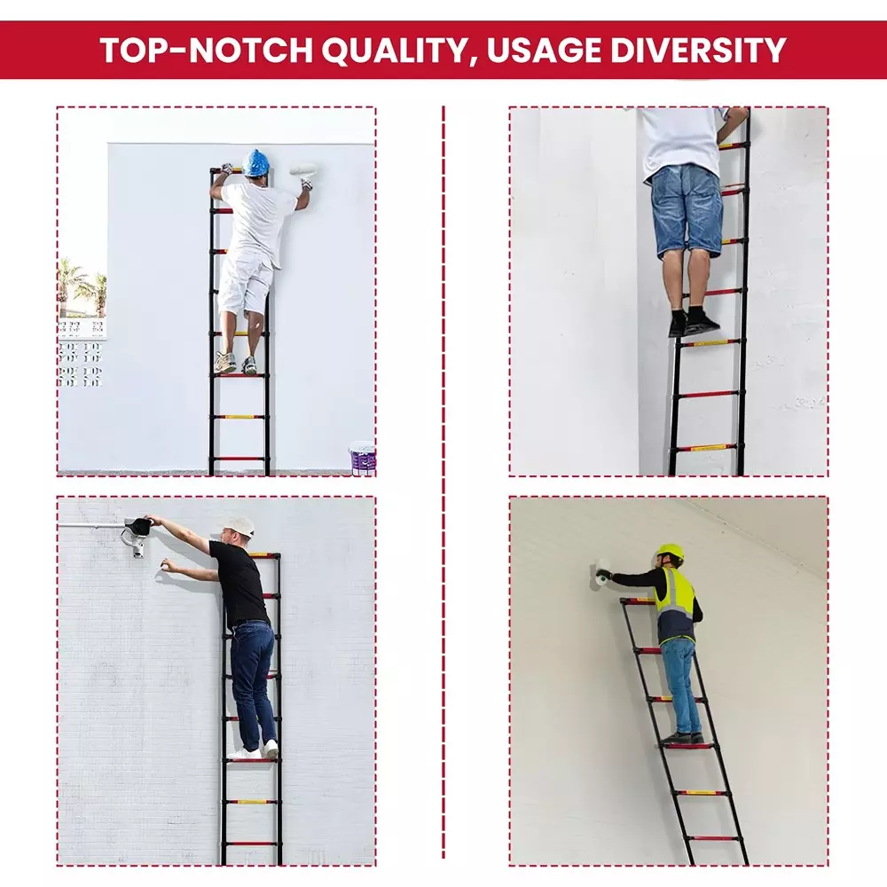 Jon Bhandari Telescopic Folding Ladder 12 Steps Carbon Steel Black 150 Kg Load Capacity 11.5 ft Max. Height, CS12