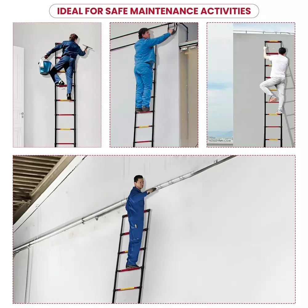 Jon Bhandari Telescopic Folding Ladder 12 Steps Carbon Steel Black 150 Kg Load Capacity 11.5 ft Max. Height, CS12