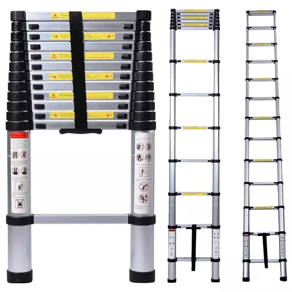 Gobbler Portable & Compact Telescopic Ladder Aluminium 13 Steps 150 Kg Load Capacity 3.8 m (12.5 ft) Max. Extended Height, GB-TL13