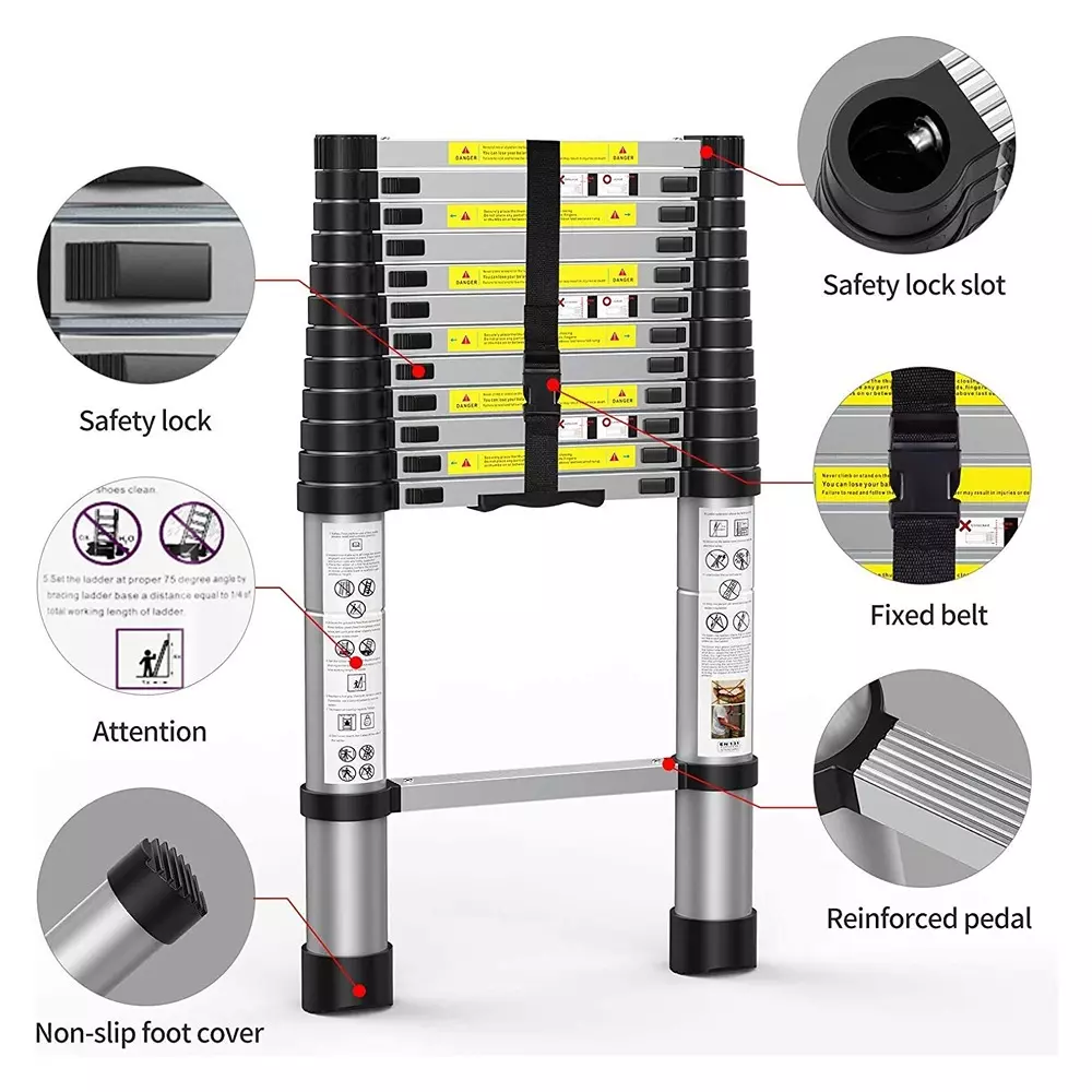 Gobbler Portable & Compact Telescopic Ladder Aluminium 13 Steps 150 Kg Load Capacity 3.8 m (12.5 ft) Max. Extended Height, GB-TL13