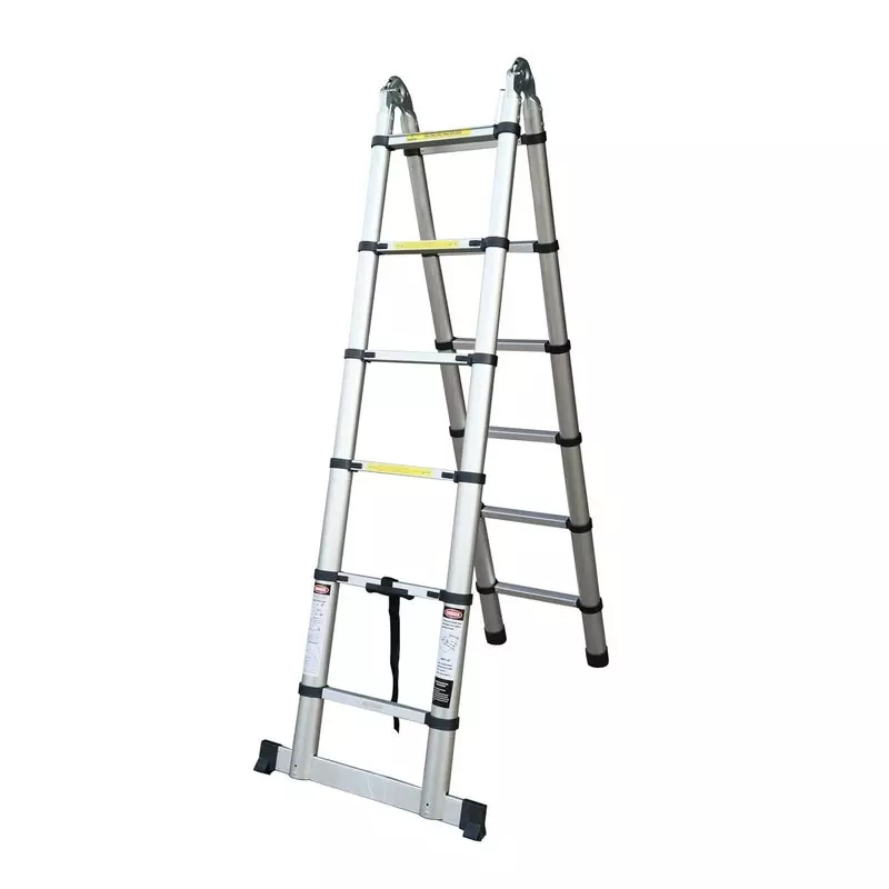 Aardwolf Quickfit 10 Step (5+5) Foldable Double Telescopic Extension Ladder Aluminium Silver 150 Kg Load Capacity 6.2+6.2 ft (1.9+1.9 m) Height Extended, AQT-2038