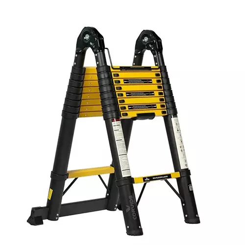 Corvids Telescopic Ladder A-Type Foldable 18.5 Feet (5.6 m) Max Extended Height 150 Kg Maximum Load Capacity 18 Steps Q195 Grade Carbon Steel Material, CCLT-D56IR