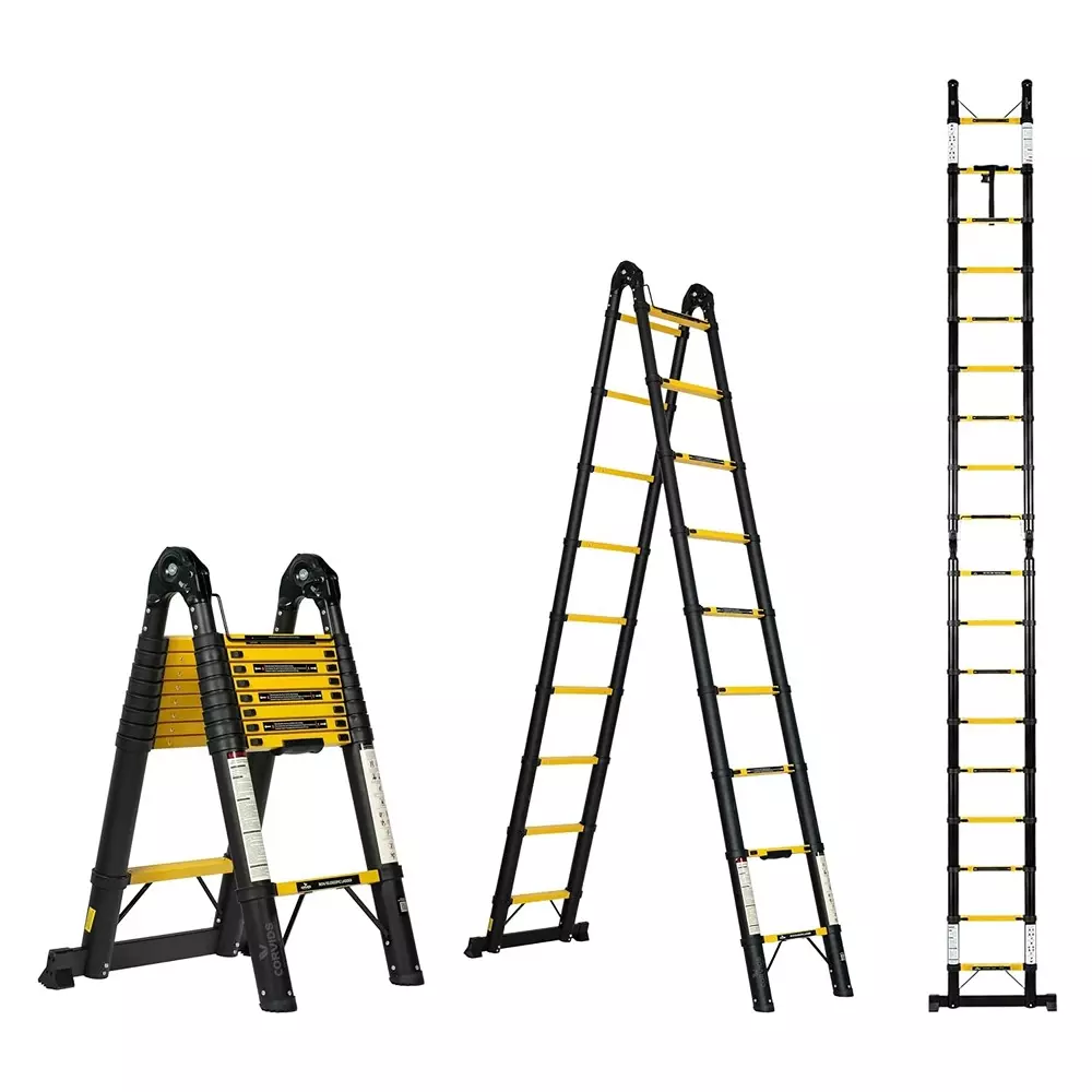 corvids-telescopic-ladder-a-type-foldable-185-feet-56-m-max-extended-height-150-kg-maximum-load-capacity-18-steps-q195-grade-carbon-steel-material-cclt-d56ir