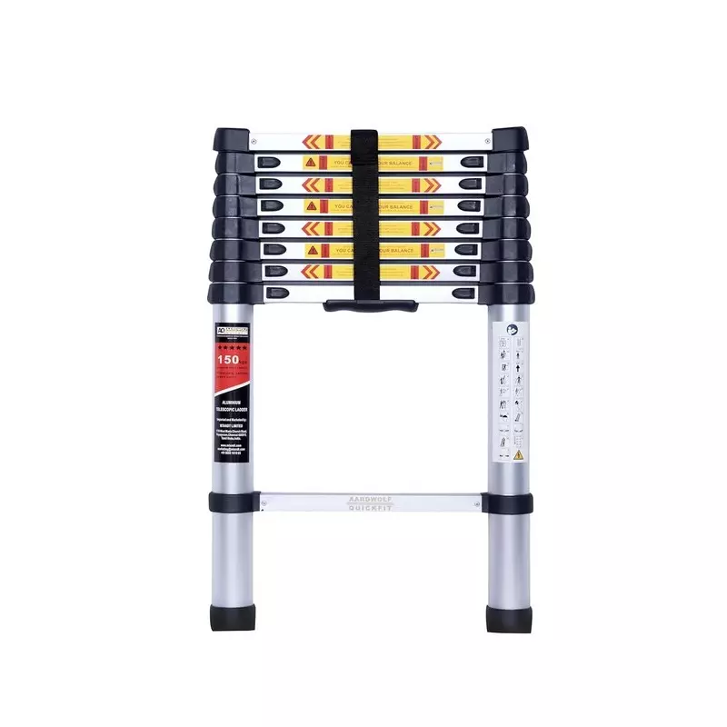 Aardwolf Quickfit 9 Step Foldable Telescopic Ladder Aluminium Silver 150 Kg Load Capacity 8.5 ft (2.6 m) Height Extended, AQT-026