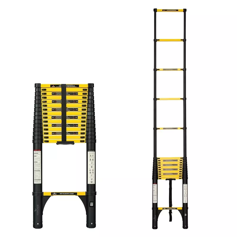 corvids-telescopic-ladder-21-feet-63-m-max-extended-height-150-kg-maximum-load-capacity-16-steps-q195-grade-carbon-steel-material-cclt-063ir