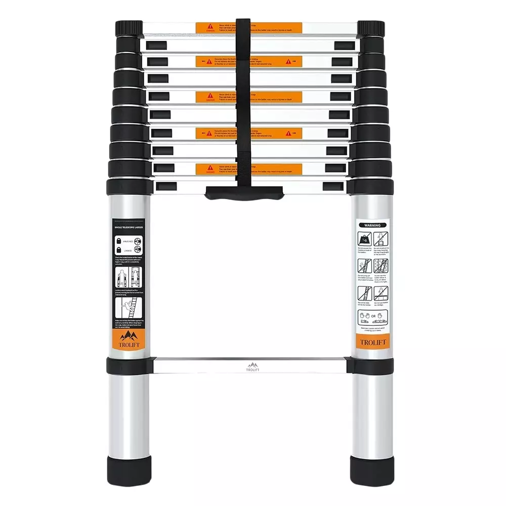 TROLIFT 10.5 ft (320 cm) Aluminium Foldable Single Telescopic Ladder 11 Step 150 Kg Max Load Capacity EN131 Certified, TALT-032