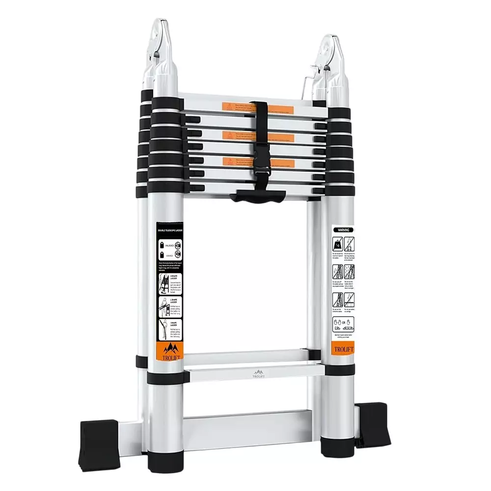 TROLIFT 22 ft (660 cm) 2-in-1 Double Aluminium Telescopic Ladder With Stabilizers 8+8 Step A-Type EN131 Certified, TALT-D66