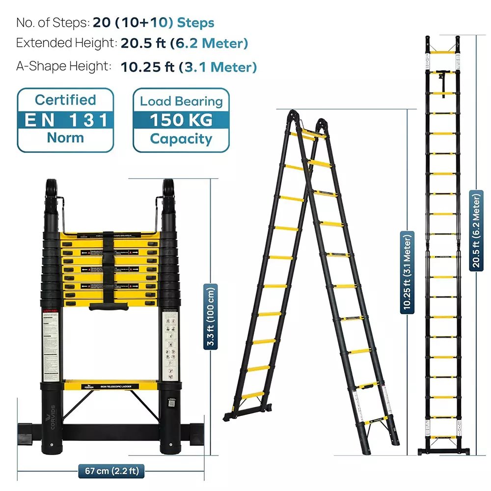 corvids-foldable-a-type-iron-telescopic-ladder-black-carbon-steel-20-steps-150-kg-capacity-62-m-205-ft-cclt-d62ir