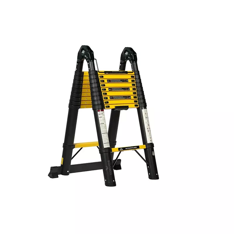 Corvids Foldable A-Type Iron Telescopic Ladder Black Carbon Steel 20 Steps 150 Kg Capacity 6.2 m (20.5 ft), CCLT-D62IR