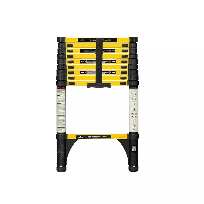 Corvids Telescopic Ladder 9.5 Feet (2.9 m) Max Extended Height 150 Kg Maximum Load Capacity 10 Steps Q195 Grade Carbon Steel Material, CCLT-029IR