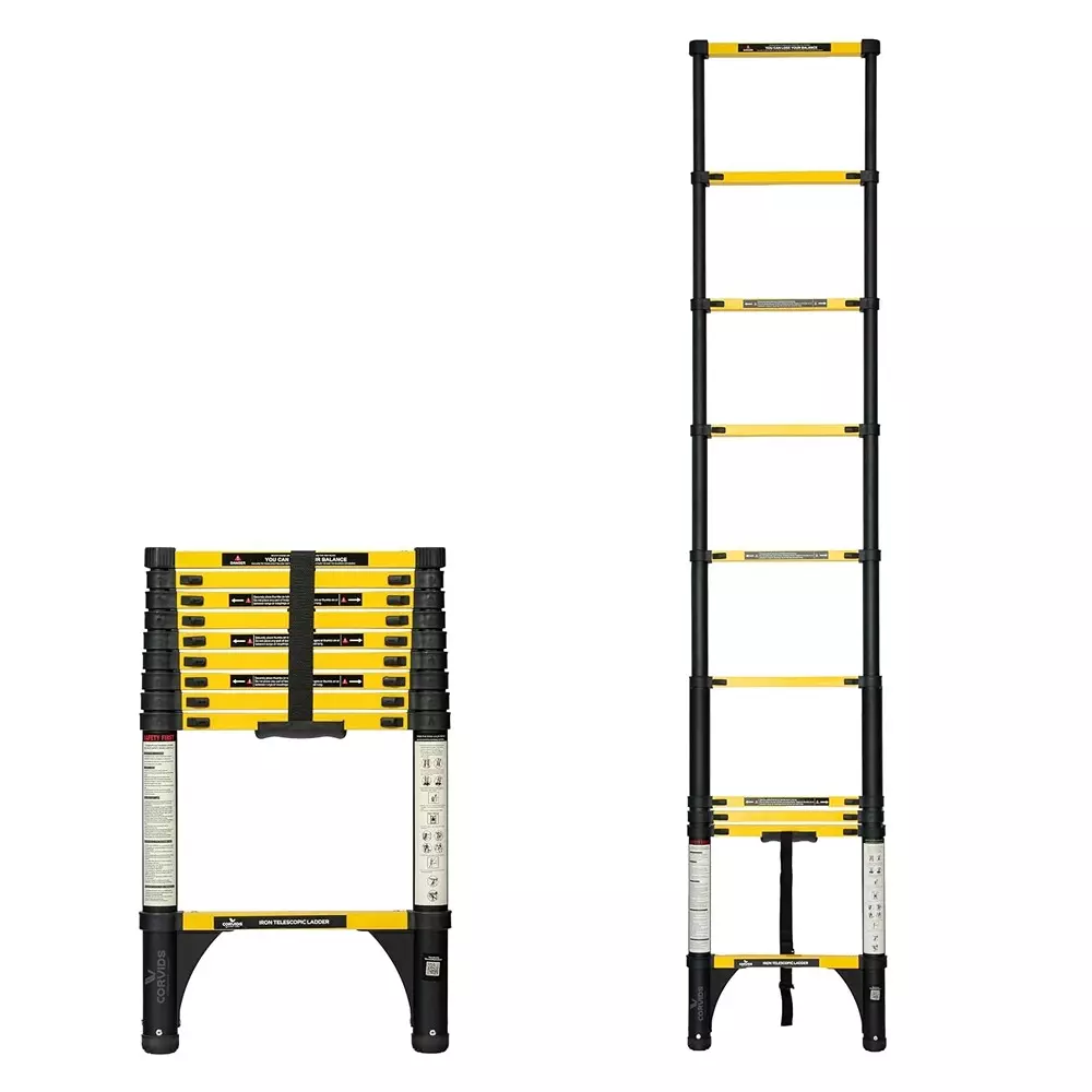 corvids-telescopic-ladder-95-feet-29-m-max-extended-height-150-kg-maximum-load-capacity-10-steps-q195-grade-carbon-steel-material-cclt-029ir
