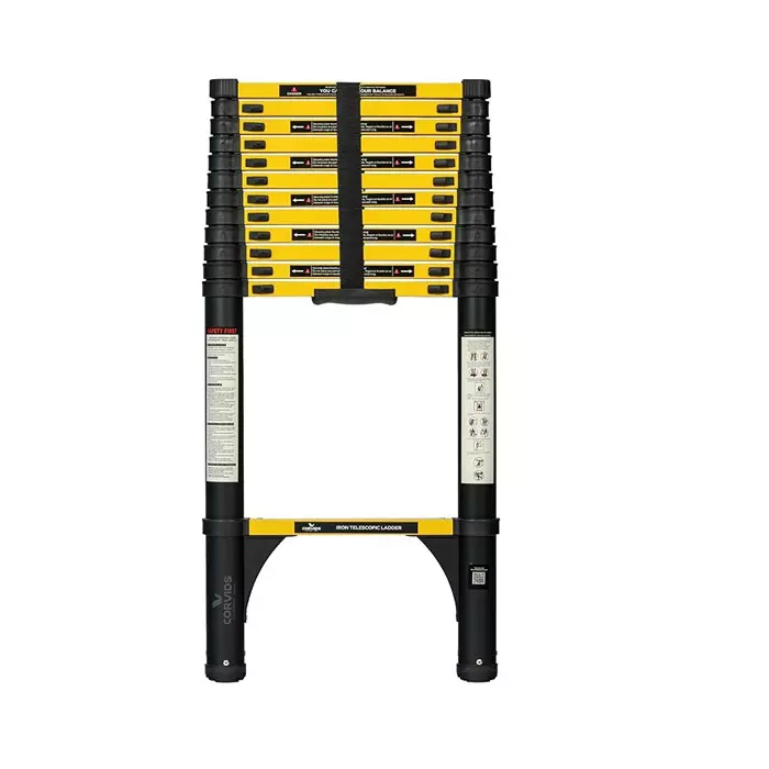 Corvids Telescopic Ladder 17 Feet (5.1 m) Max Extended Height 150 Kg Maximum Load Capacity 13 Steps Q195 Grade Carbon Steel Material, CCLT-051IR