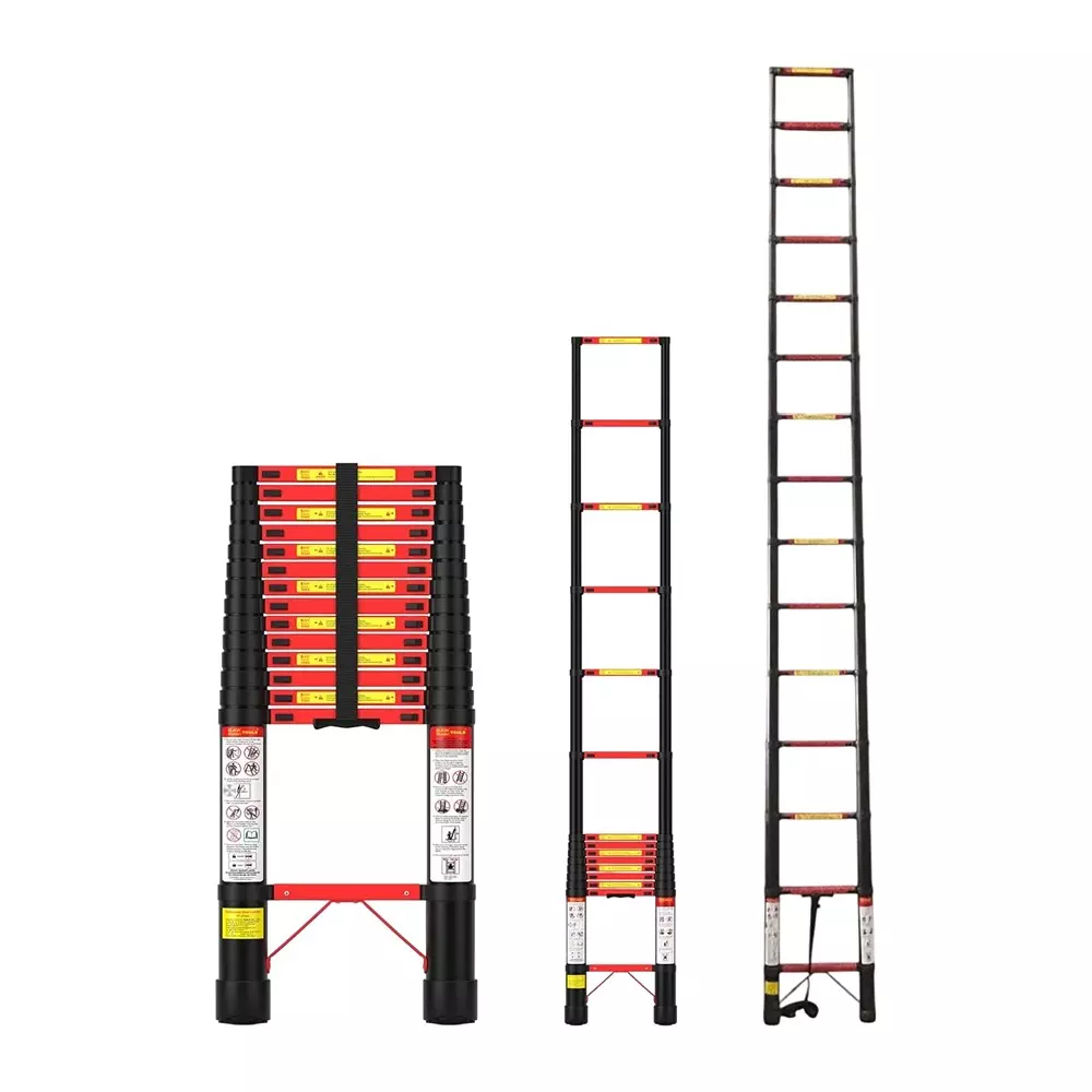 Jon Bhandari Telescopic Folding Ladder 15 Steps Carbon Steel Black 150 Kg Load Capacity 14.3 ft Max. Height, CS15