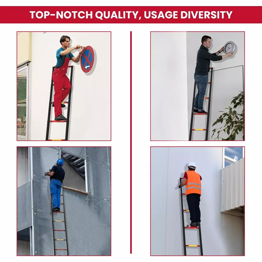 Jon Bhandari Telescopic Folding Ladder 15 Steps Carbon Steel Black 150 Kg Load Capacity 14.3 ft Max. Height, CS15