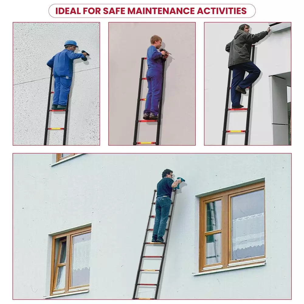 Jon Bhandari Telescopic Folding Ladder 15 Steps Carbon Steel Black 150 Kg Load Capacity 14.3 ft Max. Height, CS15