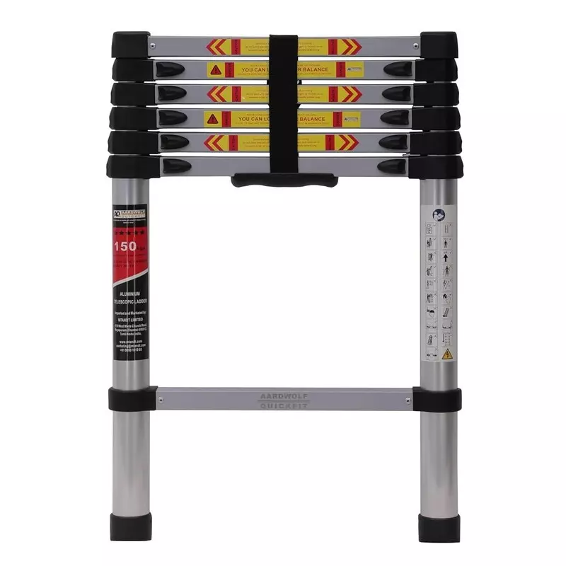 Aardwolf Quickfit 7 Step Foldable Telescopic Ladder Aluminium Silver 150 Kg Load Capacity 6.5 ft (2 m) Height Extended, AQT-020