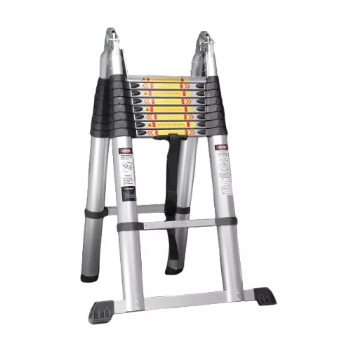 Aardwolf Quickfit 16 Step (8+8) Foldable Double Telescopic Extension Ladder Aluminium Silver 150 Kg Load Capacity 10.8+10.8 ft (3.3+3.3 m) Height Extended, AQT-2066