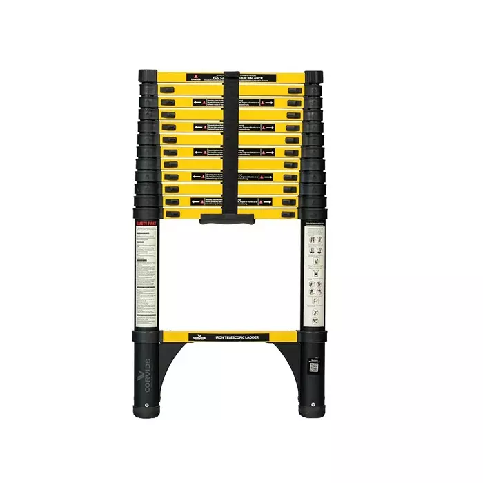 Corvids Telescopic Ladder 12.5 Feet (3.8 m) Max Extended Height 150 Kg Maximum Load Capacity 13 Steps Q195 Grade Carbon Steel Material, CCLT-038IR