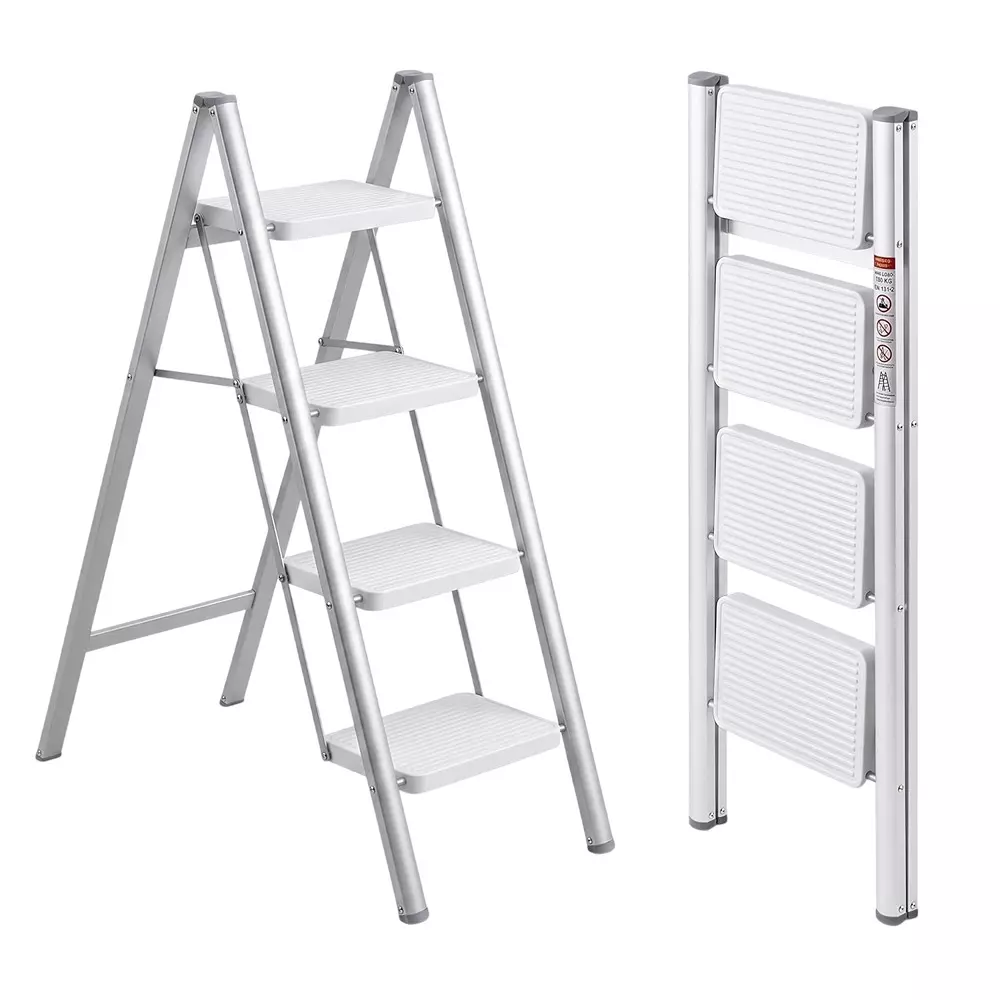 Corvids Folding Step Ladder White Carbon Steel 4 Steps 1158.24 mm (3.8 ft) Max. Extended Height, CCSL-04W