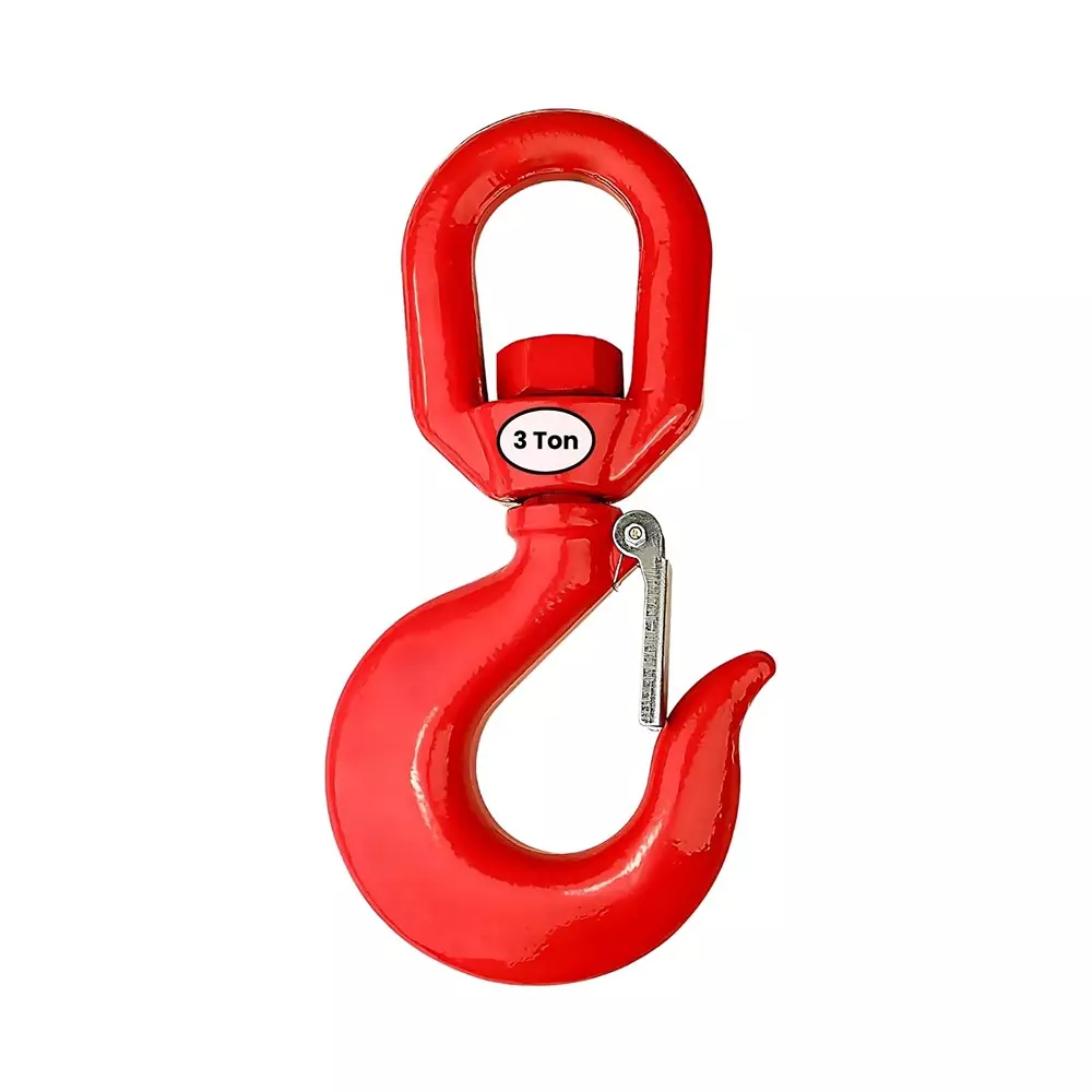 Conclood India 3 Ton Heavy Duty 360 Degree G80 Eye Slip Swivel Hook With Safety Latch, Working Load Limit Alloy Steel Body and Red Color, CI/SWIVEL/HOOK