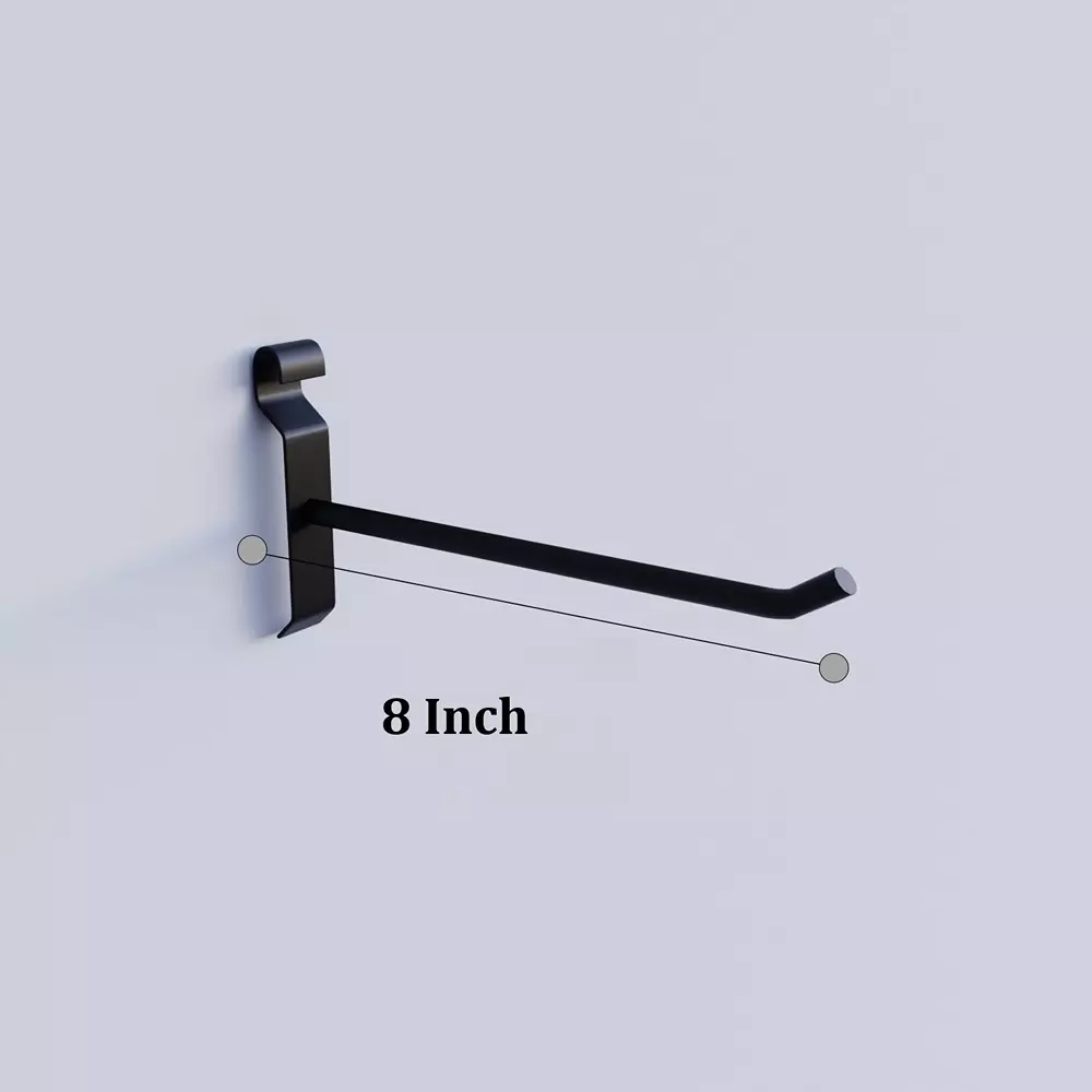 Alija Appaloosa Gridmesh Wall Hook Metal Black 8 Inch (203.2 mm) 5 Kg Load Capacity for Home, Office & Shop Use, (Pack of 10 Pcs)