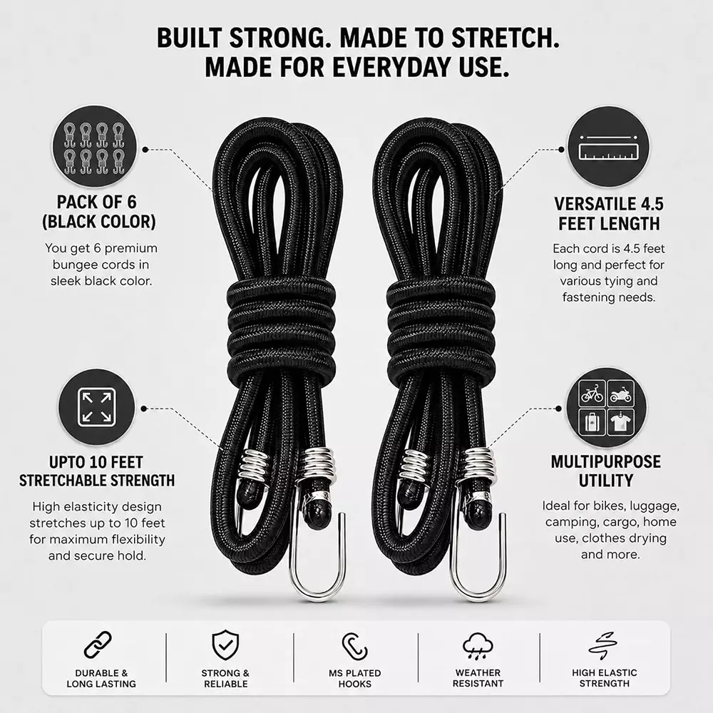 trion-products-bungee-cord-with-dual-s-hooks-45-feet-137-m-length-x-8-mm-diameter-and-45-kg-load-capacity-black-bc331344p6-pack-of-6