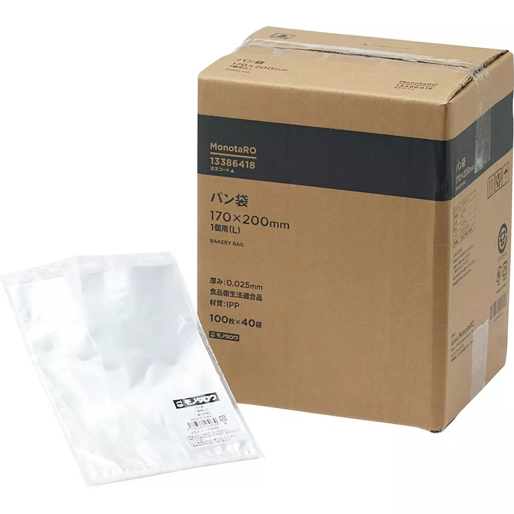 MonotaRO Bread Bag IPP 0.025 mm Thickness, 13386418 (Pack of 40 Box)