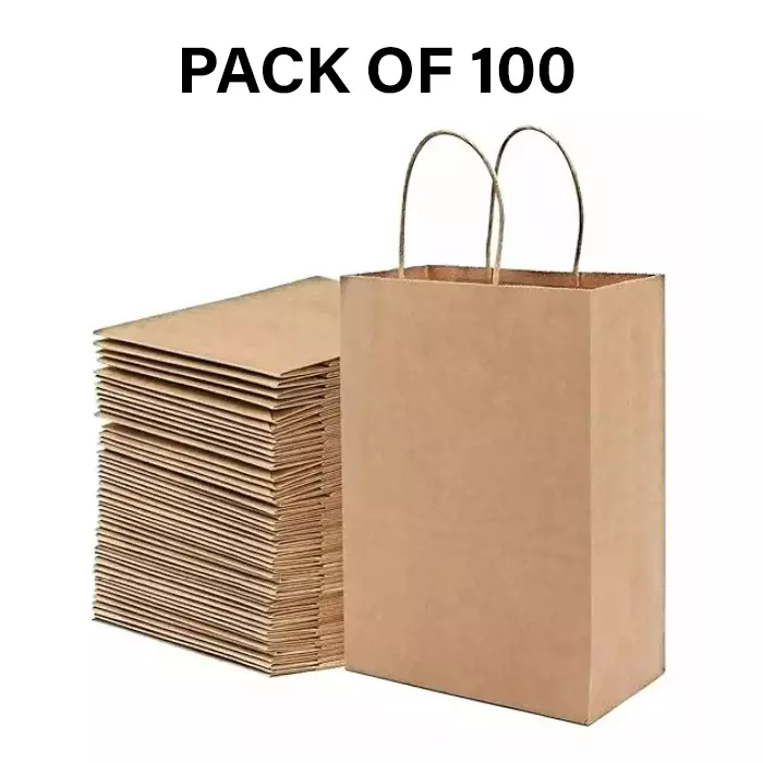 GENERIC Brown Paper Parcel Bag with Handle 120 GSM and 10 x 8 x 4 inch Size (Pack of 100)