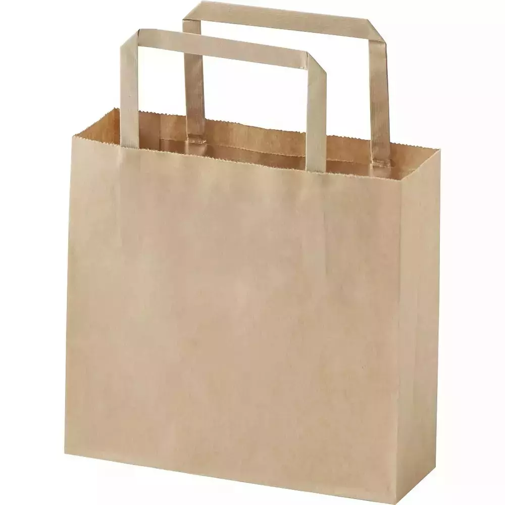 ASN Kraft Recyclable Paper Bag Flat Handle 120 GSM 8 Kg Carrying Capacity and 12x16x7 inch (304.8 x 406.4 x 177.8 mm) Large Size (Pack of 3000)