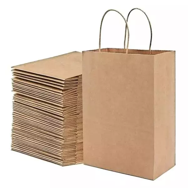 GENERIC Brown Paper Parcel Bag with Handle 120 GSM and 16 x 12 x 5 inch Size (Pack of 50, 100 & 250)