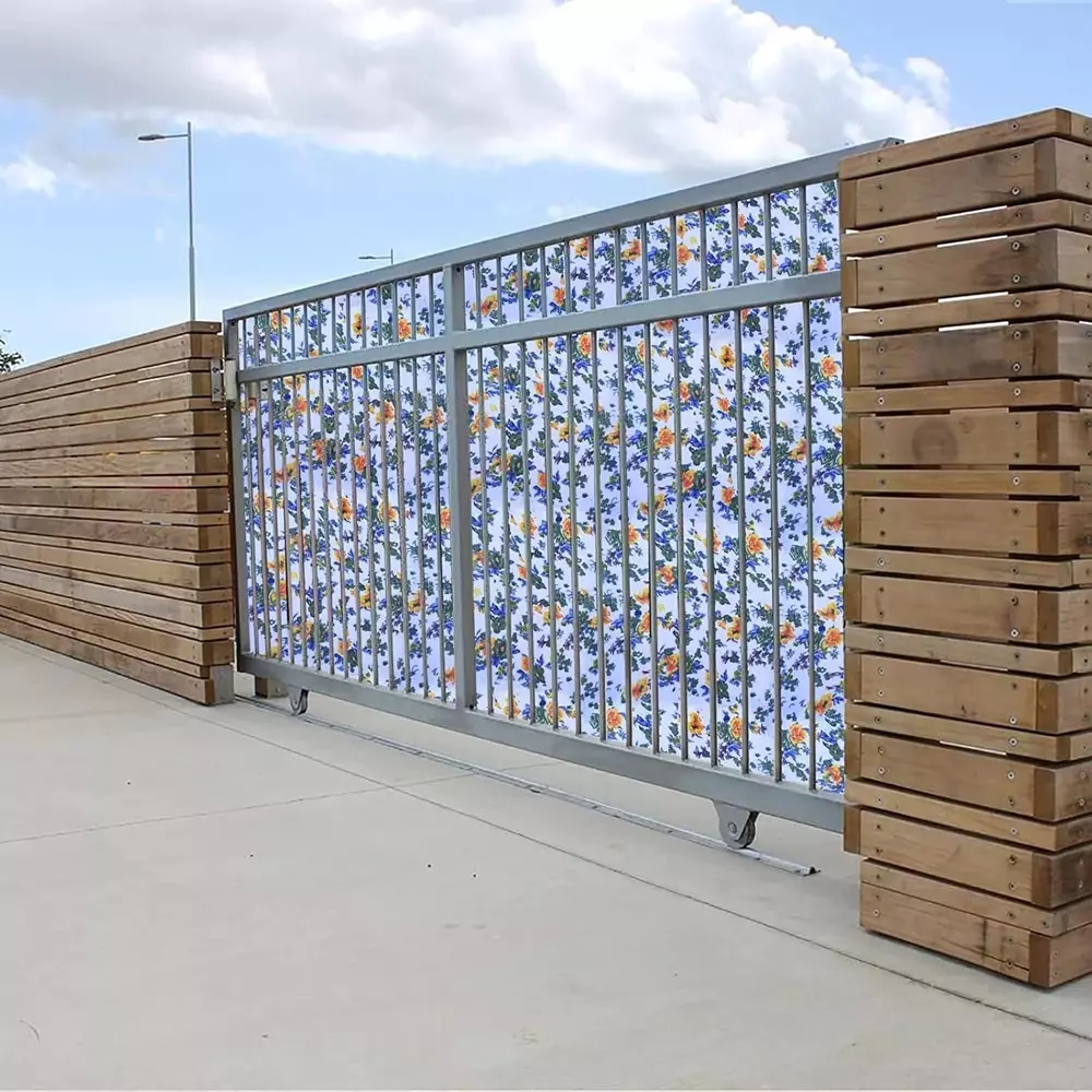 Singhal Polypropylene Gate Covering Sheet 4x10 Feet Blue Flower Printed Design UV Resistant