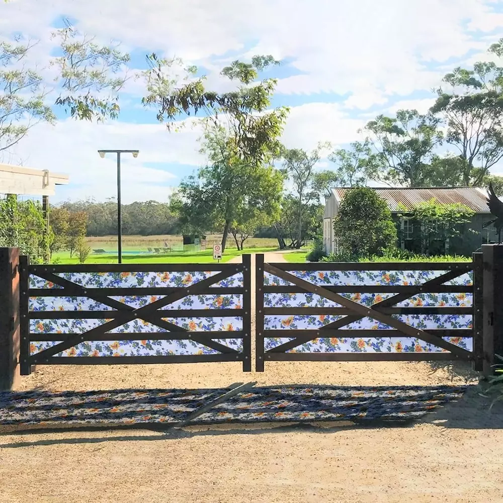 Singhal Polypropylene Gate Covering Sheet 4x30 Feet Blue Flower Printed Design UV Resistant