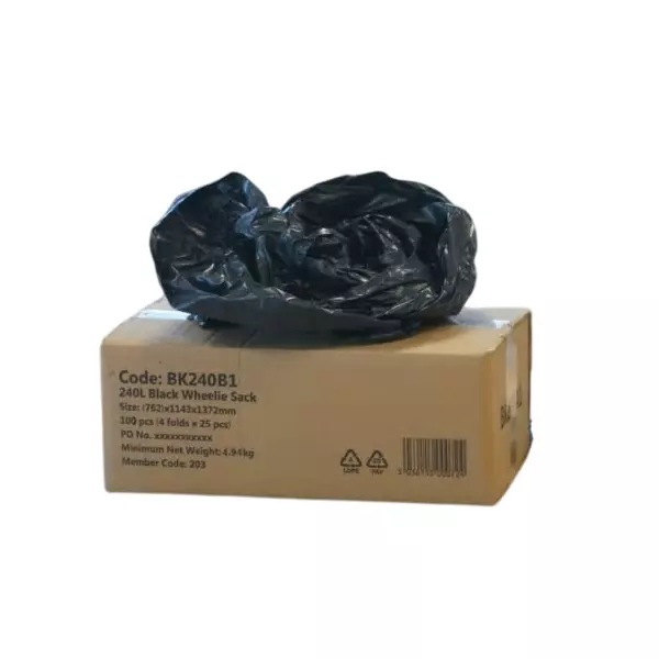 Cromwell Polythene Black Polythene Bin Bag 240L Capacity 100 per Package, NA090E1 (Pack of 100)
