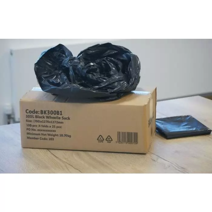 Cromwell Polythene Black LDPE Bin Bag 300L Capacity 35 µm Thickness 100 per Package, BK300B1 (Pack of 100)