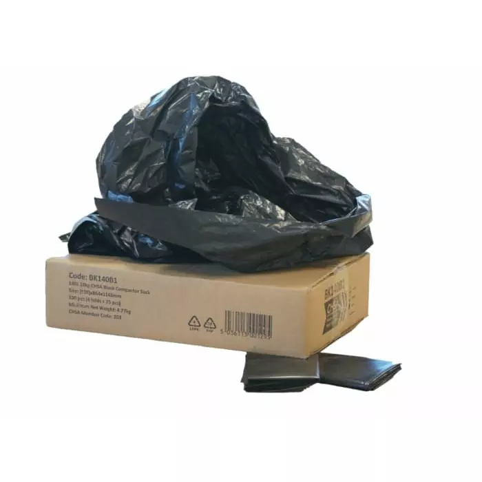 Cromwell Polythene Black Polythene Bin Bag 140L Capacity 100 per Package, BK140B1 (Pack of 100)